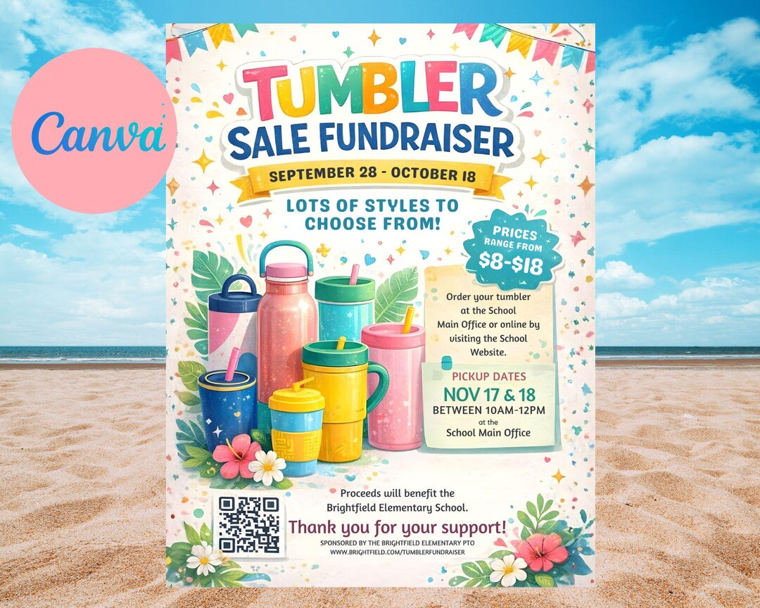 Cup Raffle Designs Editable Tumbler Fundraiser Flyer: Coffee Cup Sales Invitation (CANVA ...