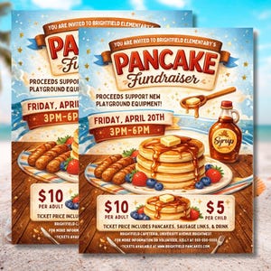 Editable Pancake Breakfast Fundraiser Flyer Template | DIY Canva ...
