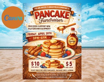 Bewerkbare sjabloon folder voor pannenkoekenontbijt | DIY-canvaprintbaar voor school- of community-evenement