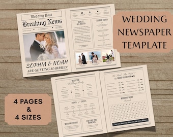 Hochzeit Zeitung Vorlage Canva | Bearbeitbares Hochzeitsprogramm | Hochzeits Rundschreiben | Vintage Hochzeitsprogramm | Hochzeits-Chronik