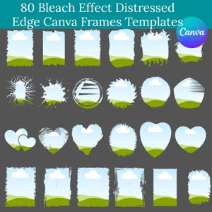 80 Bleach Effect Distressed Edge Frame Templates Bundle, Editable Torn Paper Photo Frames Grunge Paint Splatter Drag Drop Sublimation Design