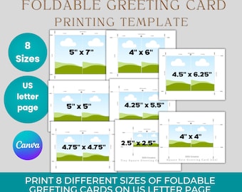 8 plantillas de impresión de tarjetas de felicitación plegables / Tarjetas de felicitación editables de Canva / Tarjetas imprimibles con marco en blanco / Diseño de tarjetas DIY