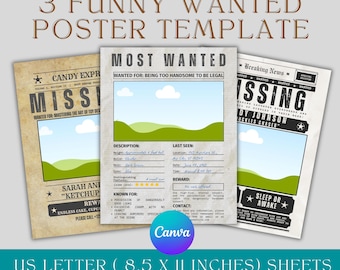 Wanted Poster Canva Template, Editable Western Wanted Sign, Funny Missing Person Poster, Custom Wild West Party Decor Flyer,Photo Booth Prop