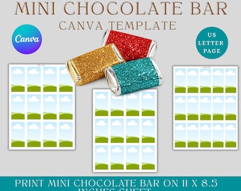 Mini Schokoriegel Wrapper Vorlage Canva, bearbeitbarer Abschluss Candy Bar Etiketten leerer Rahmen, benutzerdefinierte Party Favor Wrapper, Candy Buffet Mockup