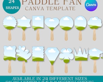 24 Paddle Fan Template Bundle Canva, Wedding Church Birthday Graduation Fan, Editable Blank DIY Party Favor Craft Fan Templates