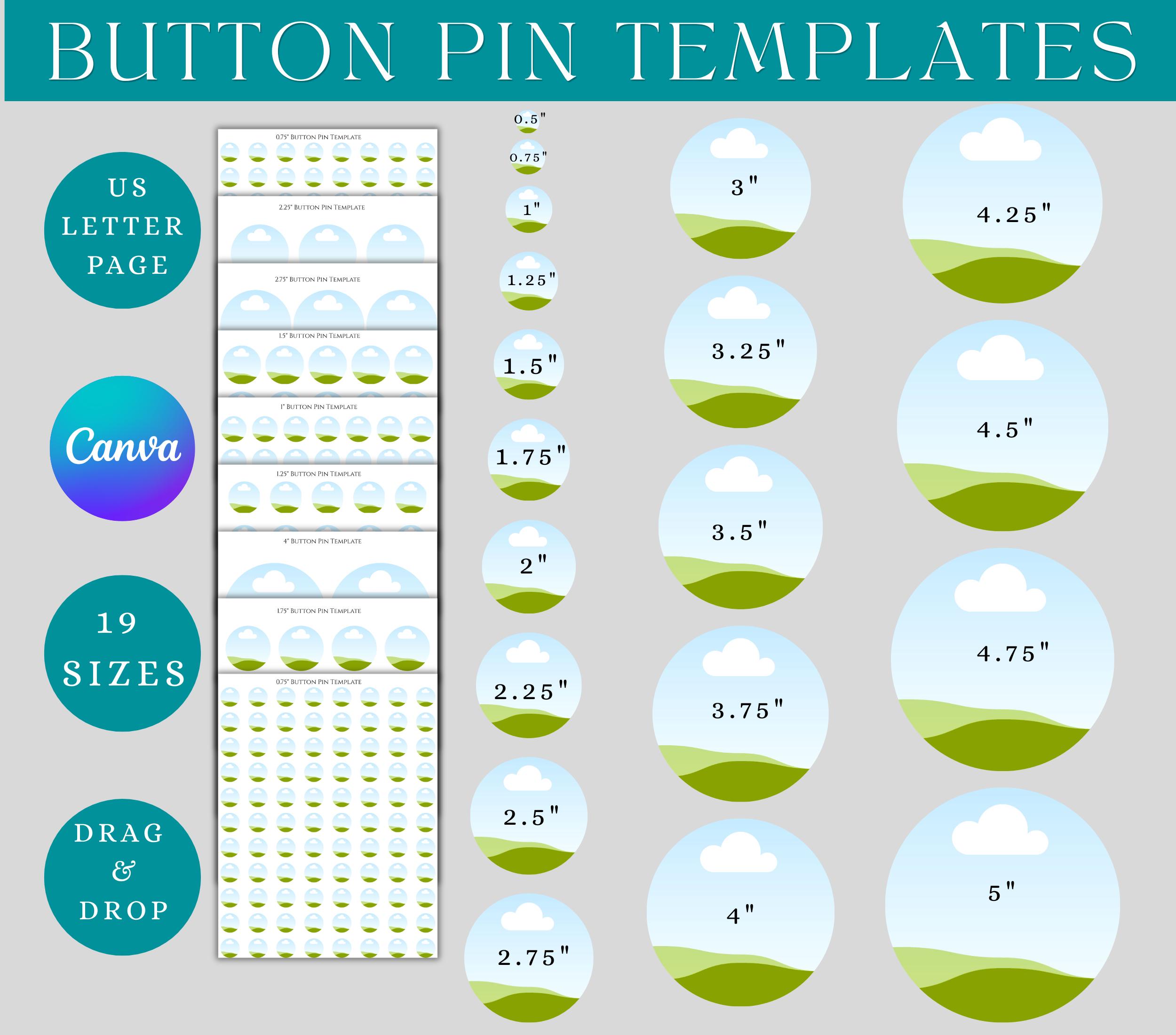 Button Pin Template Bundle Canva Editable, Pinback Buttons Template Set ...