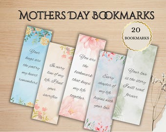 Druckbares Muttertags Lesezeichen Bündel - 20 einzigartige Zitat Lesezeichen für Mama - Blumen DIY Geschenk - Sofort Download