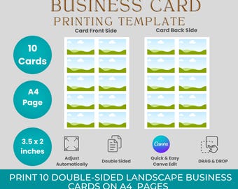 Business Card Printing Template 3.5x2 Landscape | Canva Editable Blank Business Card | Print at Home Business Card Design | Instant Download