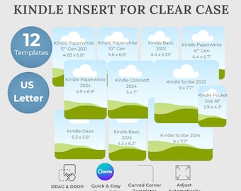 Editable Kindle Fit Insert Frames For Clear Case | 12 Kindle Printing Canva Templates | DIY Printable Kindle Cover Design | Digital Download