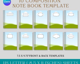 Composition Notebook Template Canva, Blank Composition Book Cover, Editable Notebook Cover Template, Back to School Printable