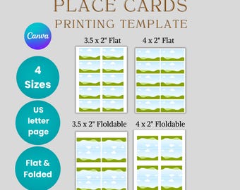 Platzkarten Druckvorlage | Flache und gefaltete Hochzeitstabelle Namensschilder | Bearbeitbar Canva Gast Sitzplatz Zelt Karte | DIY Tischkarte