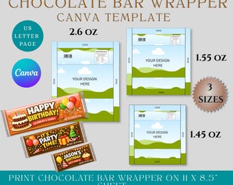 2,6 Unzen 1,55 Unzen 1,45 Unzen Schokoriegel-Wrapper-Vorlage, bearbeitbare Verpackung Benutzerdefinierte Bar-Wrapper, Partybevorzugungsvorlagen, druckbare Schokoladenverpackung