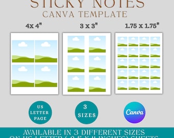 Plantilla editable para imprimir notas adhesivas en Canva / Pegatinas imprimibles para agendas / Notas adhesivas DIY / Plantilla para página de notas / Página de notas adhesivas personalizada