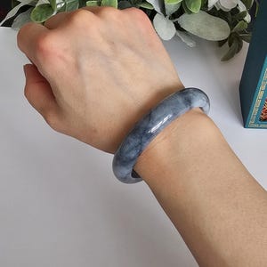 55 mm certifierad Wuji Jadeit Armring av klass A - Genomskinlig Rökgrå & Antracitgrå bild 3