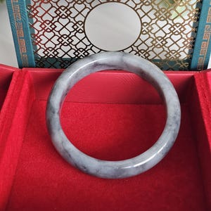 55 mm certifierad Wuji Jadeit Armring av klass A - Genomskinlig Rökgrå & Antracitgrå bild 8