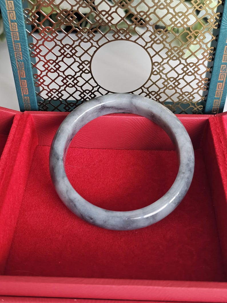 55 mm certifierad Wuji Jadeit Armring av klass A - Genomskinlig Rökgrå & Antracitgrå bild 8