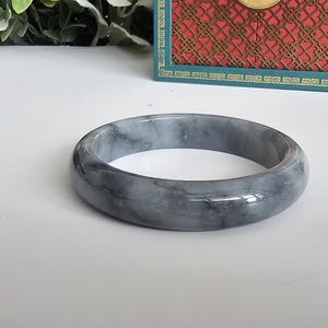 55 mm certifierad Wuji Jadeit Armring av klass A - Genomskinlig Rökgrå & Antracitgrå bild 7