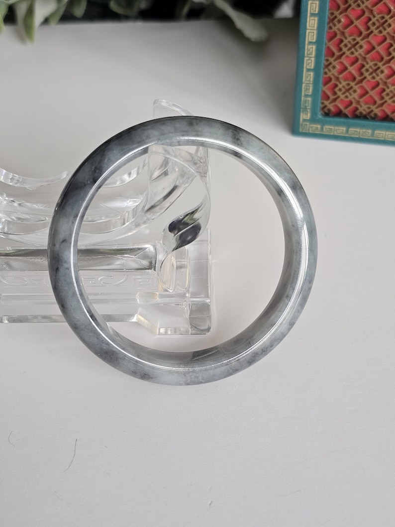 55 mm certifierad Wuji Jadeit Armring av klass A - Genomskinlig Rökgrå & Antracitgrå bild 10