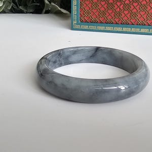 55 mm certifierad Wuji Jadeit Armring av klass A - Genomskinlig Rökgrå & Antracitgrå bild 13