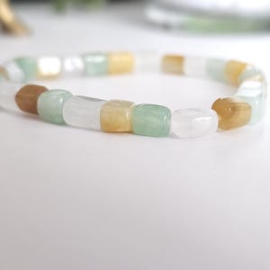 Multi-Color Jadeite Cube Bracelet - Geometric Stone Bead Jewelry | Certified Grade A