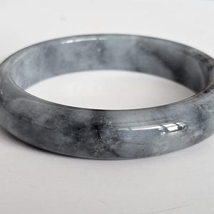55 mm certifierad Wuji Jadeit Armring av klass A - Genomskinlig Rökgrå & Antracitgrå bild 1