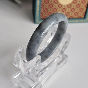 55 mm certifierad Wuji Jadeit Armring av klass A - Genomskinlig Rökgrå & Antracitgrå bild 6