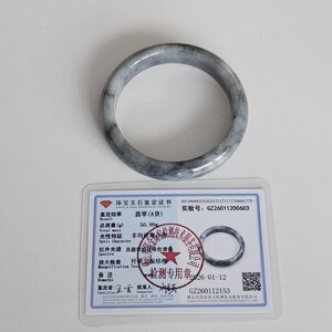 55 mm certifierad Wuji Jadeit Armring av klass A - Genomskinlig Rökgrå & Antracitgrå bild 12
