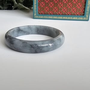 55 mm certifierad Wuji Jadeit Armring av klass A - Genomskinlig Rökgrå & Antracitgrå bild 14