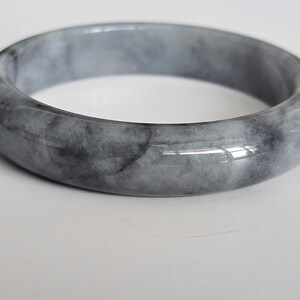55 mm certifierad Wuji Jadeit Armring av klass A - Genomskinlig Rökgrå & Antracitgrå bild 4