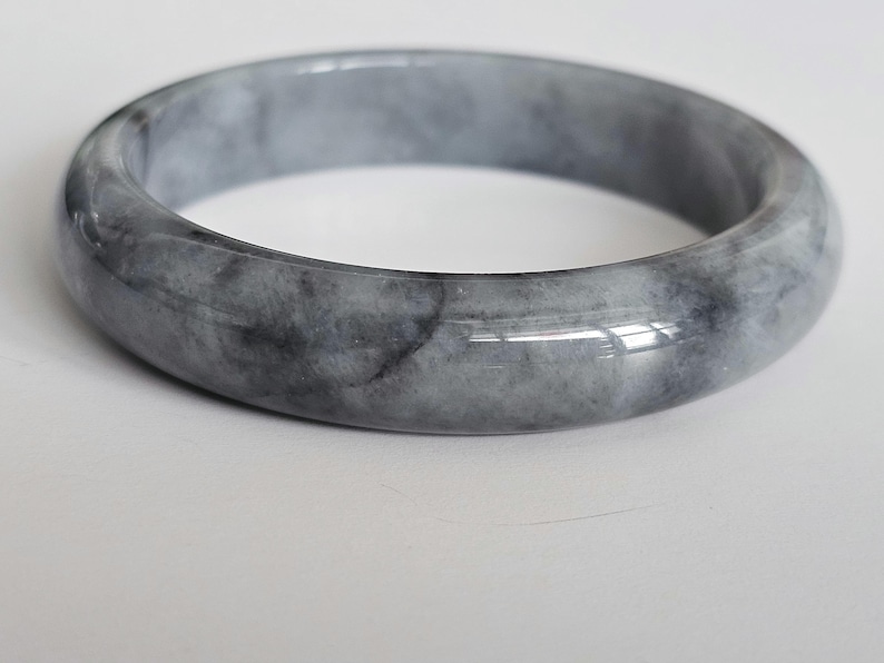 55 mm certifierad Wuji Jadeit Armring av klass A - Genomskinlig Rökgrå & Antracitgrå bild 4