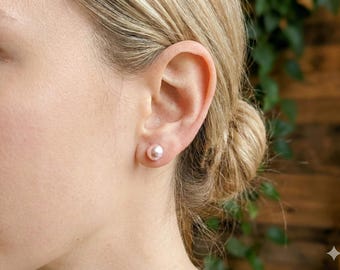 Orecchini a bottone con perle rosa da 8 mm - Perle d'acqua dolce autentiche - Orecchini rosa classici - S925 Post