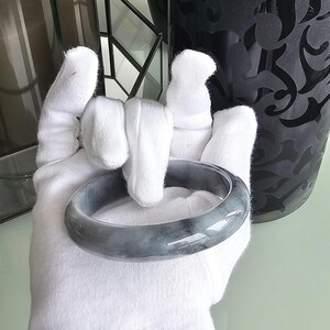 55 mm certifierad Wuji Jadeit Armring av klass A - Genomskinlig Rökgrå & Antracitgrå bild 5