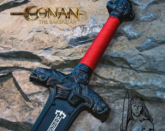 Conan the Barbarian Inspired Sword – Black Steel with Red Handle | Fantasy Wall Display