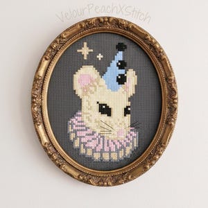 Modèle de point de croix Souris Clown, broderie animalière, cirque, vintage, cottagecore, modèle PDF, téléchargement numérique