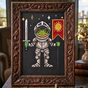 Knight Frog cross stitch pattern, Medieval embroidery, animal, sword, Warrior, PDF Pattern, digital download
