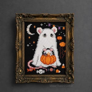 Boo Mouse cross stitch pattern, Halloween embroidery, PDF Pattern, digital download, ghost , fall, spooky