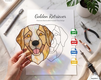 Stained Glass Pattern - Golden Retriever - PDF Digital Download, Beginner Friendly Stained Glass, DIY Pet Suncatcher, Portrait Glass Art