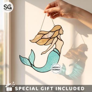 Stained Glass Mermaid Suncatcher Pattern, PDF Digital Download, Fantasy Ocean Suncatcher Template,Mythical Sea DIY Craft, Modern Glass SG107