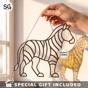 Stained Glass Pattern - Zebra Suncatcher- PDF Digital Download, Beginner Friendly Suncatcher, DIY Safari Decor, Wild Animal Window Art SG127