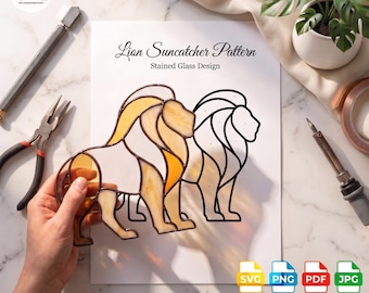 Stained Glass Pattern - Majestic Lion - PDF Digital Download, Beginner Friendly Suncatcher, DIY Safari Decor, Wild Animal Window Art