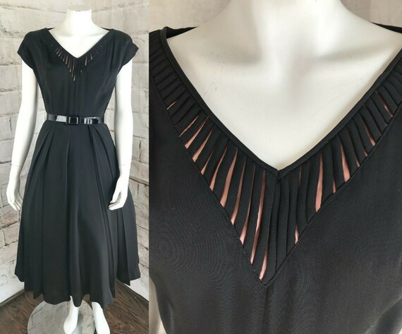 Vintage 40s 50s Black Rayon Cage Cutout S Full Ski