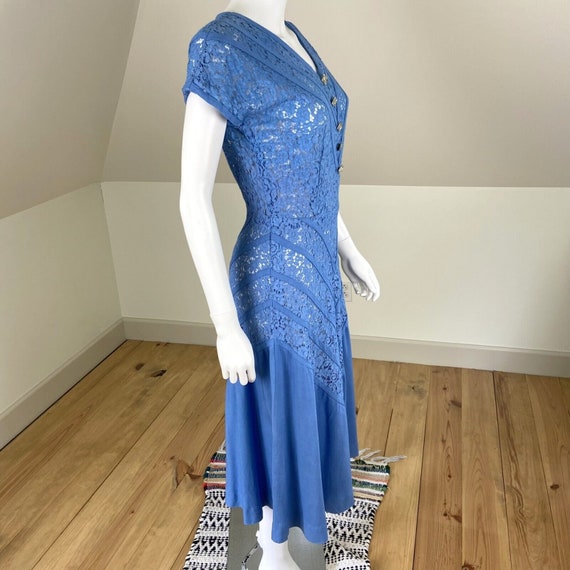 Vintage 40s 50s Sheer Cornflower Blue Lace Linen … - image 7