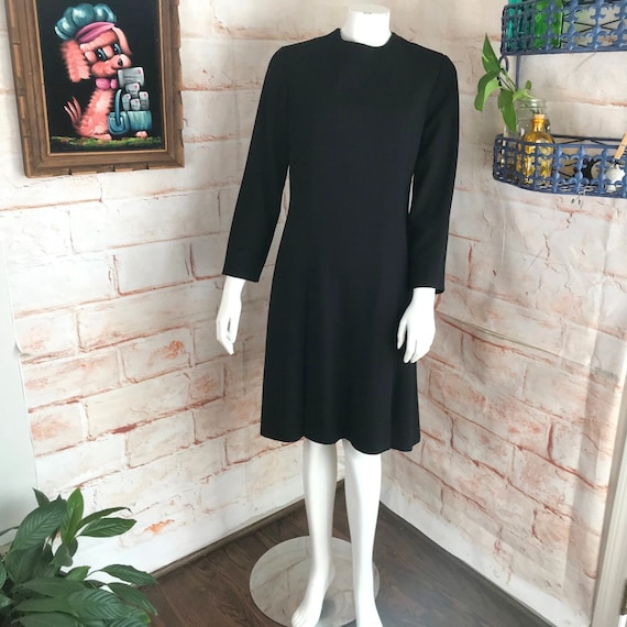 Vintage 60s Black Wool Crepe Mini Shift M William