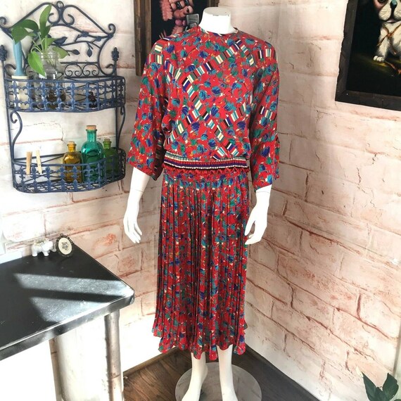 Vintage 80s Susan Freis Abstract Blouse Skirt Set