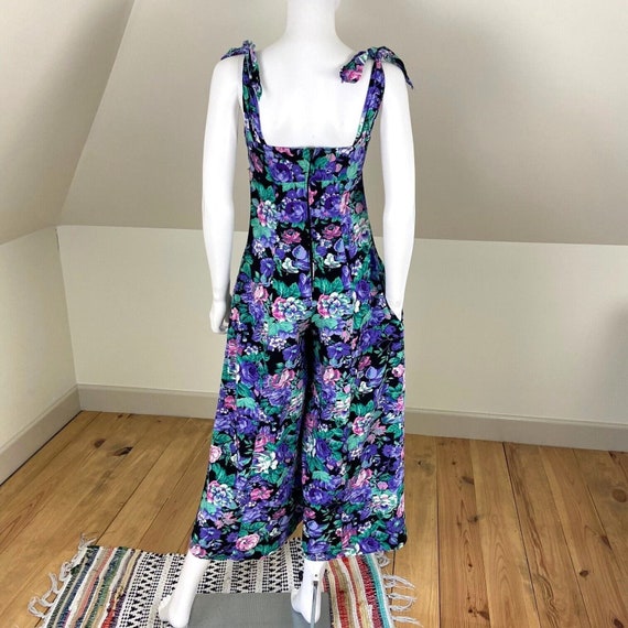 Vintage 80s 90s Floral Cropped Wide Leg Jumpsuit … - image 6