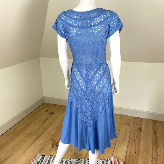 Vintage 40s 50s Sheer Cornflower Blue Lace Linen … - image 8