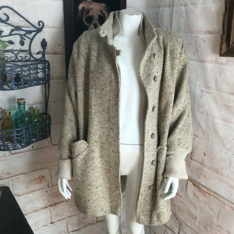 Vintage 80s Ecru Wool Winter Coat XLargeLarge Portrait Avant Garde Oversized