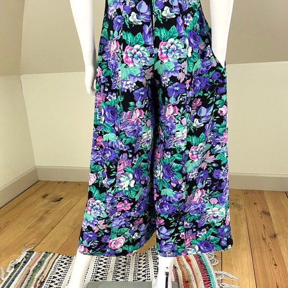 Vintage 80s 90s Floral Cropped Wide Leg Jumpsuit … - image 9