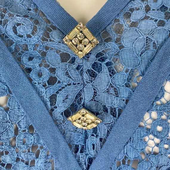 Vintage 40s 50s Sheer Cornflower Blue Lace Linen … - image 5