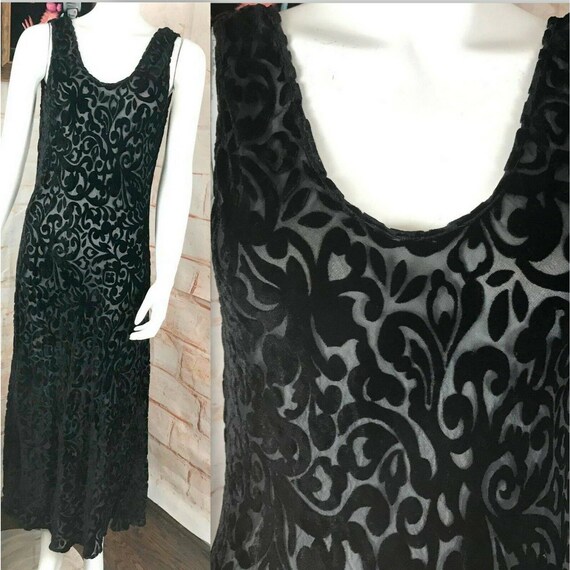 Vintage 90s 00s Black Filigree Burnout Velvet Slip
